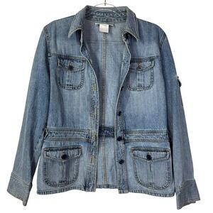 Jones New York Denim Jacket Womens Large Blue Denim Utility Safari Cotton